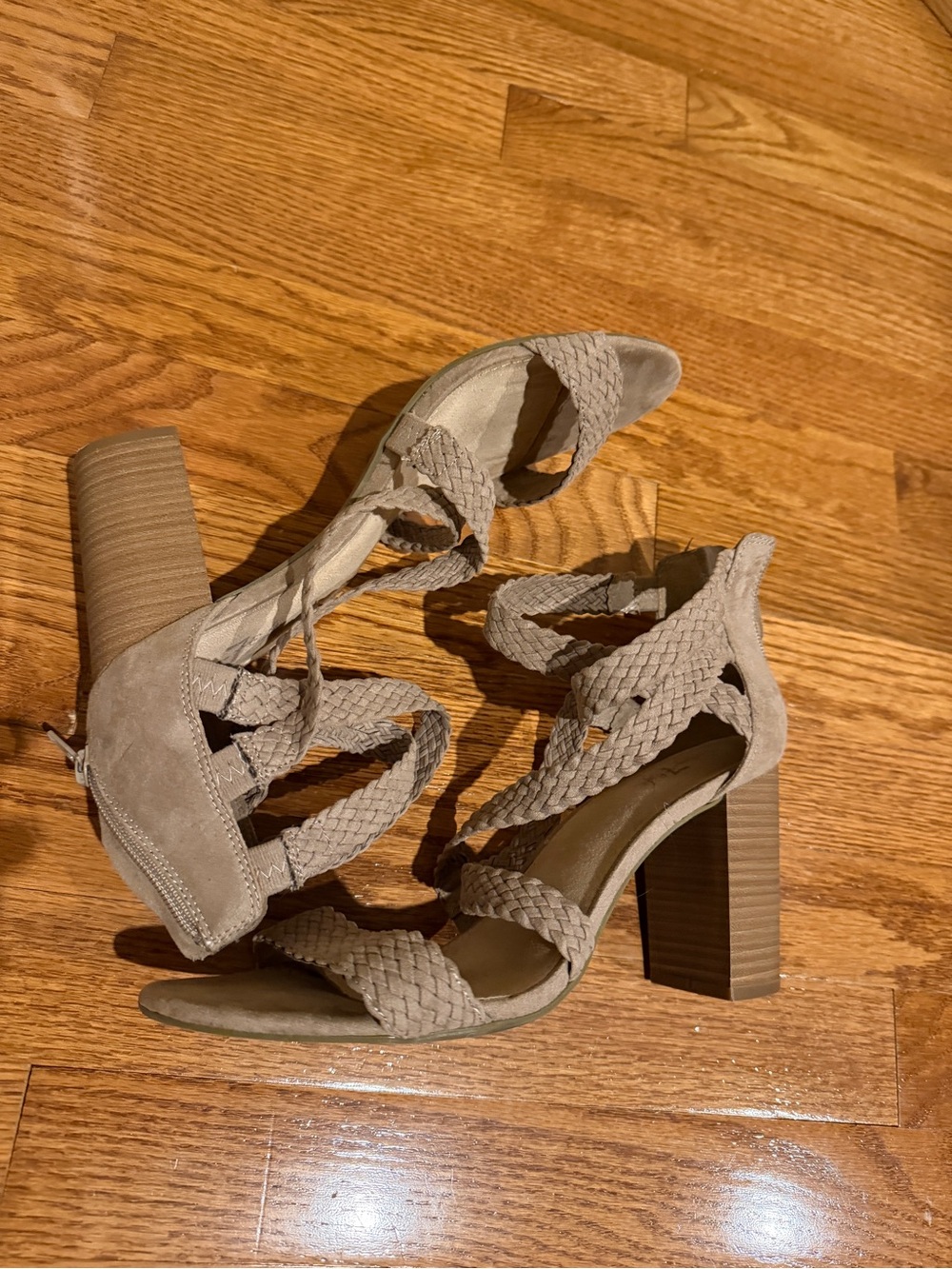 Braided Strappy Block Heel Sandals - Taupe